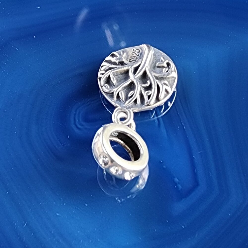 Vintage Sterling Silver Tree Of Life Rhinestone Dangle Charm Pendant - Picture 6 of 7